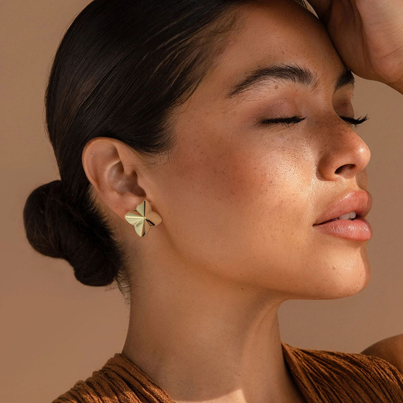 Sculptural Four-Petal Flower Stud Earrings