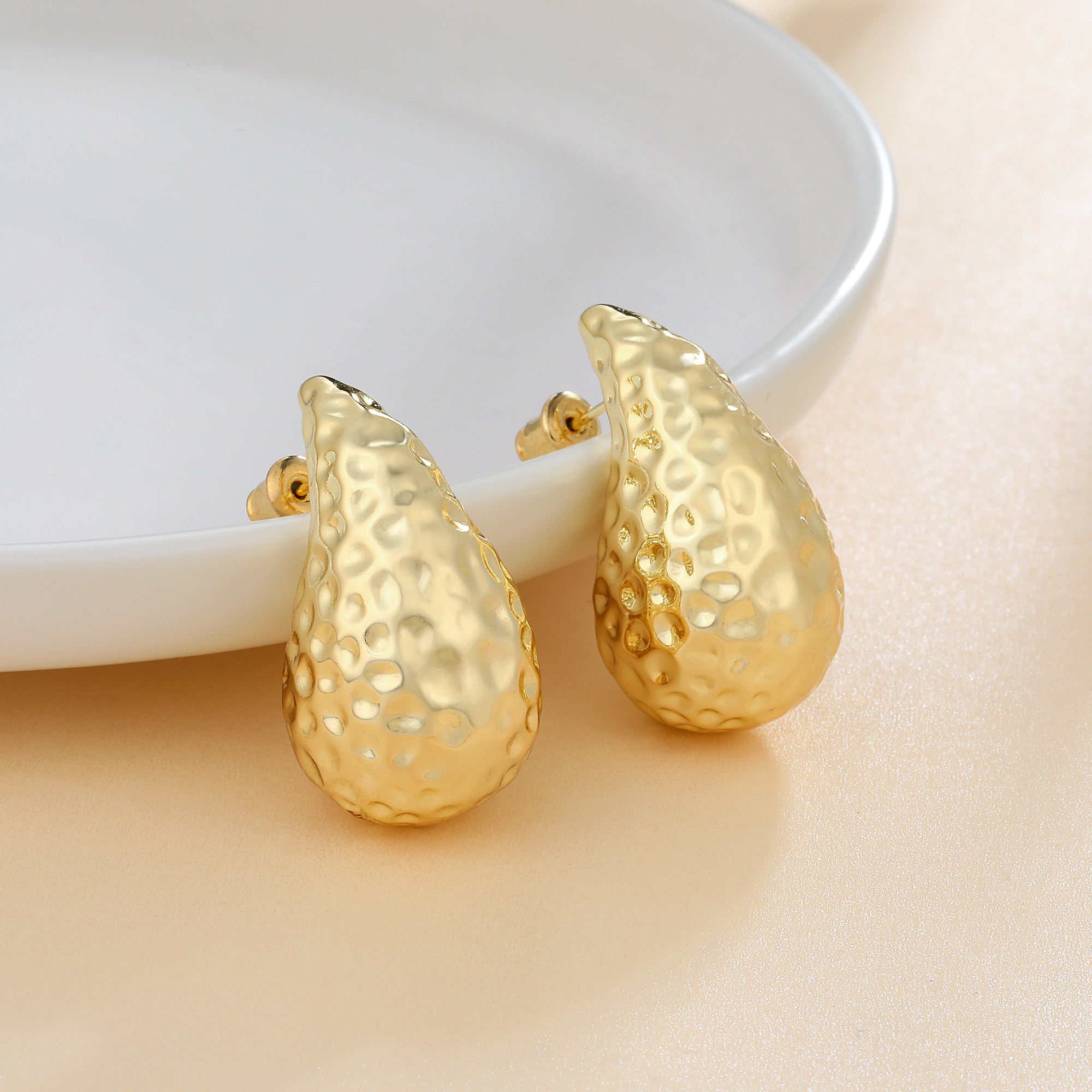Hammered Teardrop Dome Stud Earrings