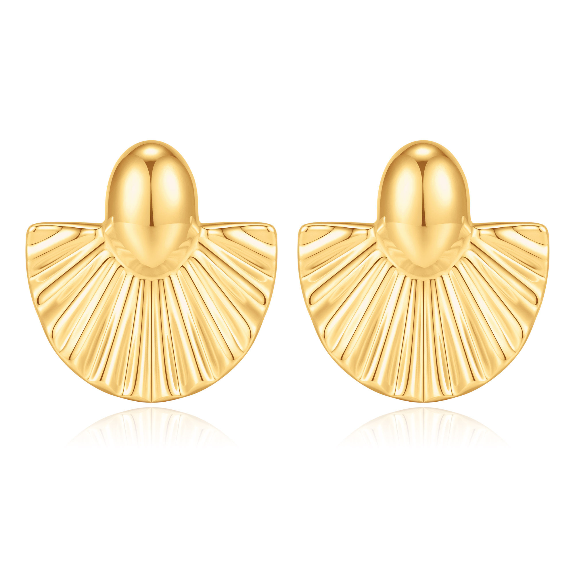 Fan-Shaped Ribbed Stud Earrings with Dome Top